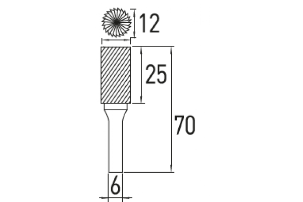 Rotary burr with teeth B, 12x25