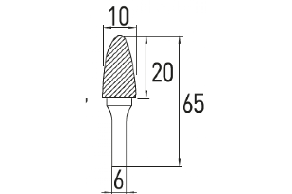 Arch round nose rotary burr F; 10x20